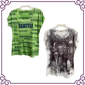Lot of TWO Gisele Souvenir Seattle Short Sleeve Fitted T-Shirts Large
